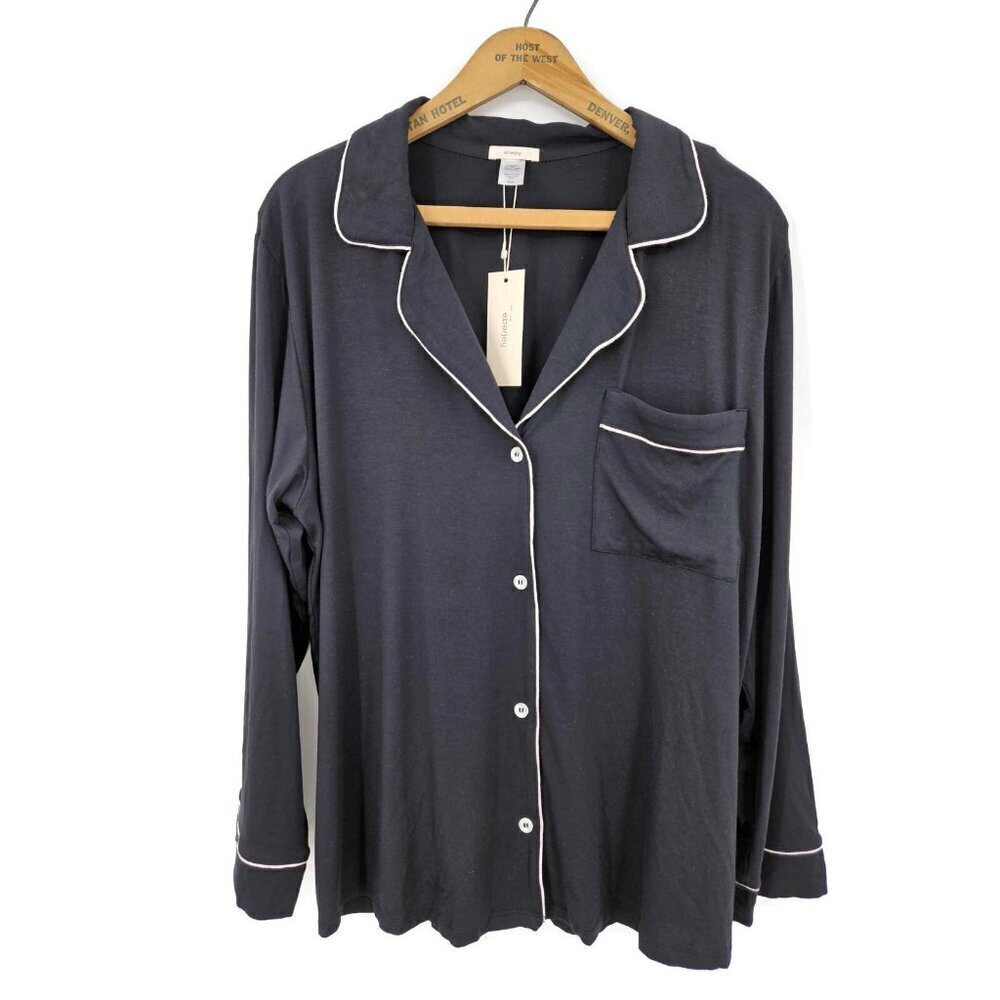 New Eberjey Long Sleeve PJ Top Only Womens M Gisele  Black White